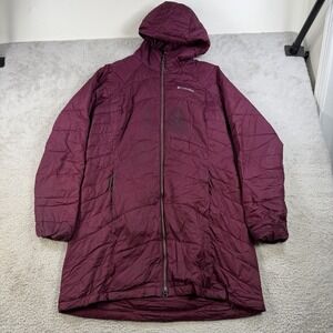 Columbia Parka Jacket Womens Large Burgundy Hooded Puffer Insulated Lined Long